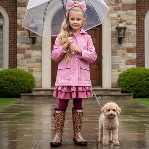 Girls Hunter Tan and Black Animal Print Boots